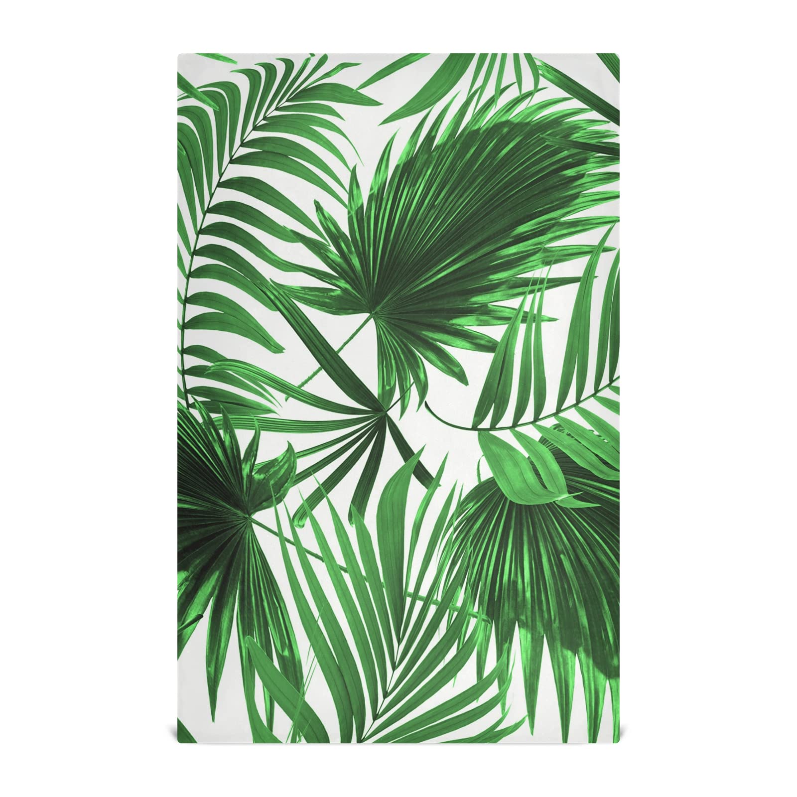 Seamless Green Tropical Palm Leaves on White Background 1 Pack Polyester Kitchen Dish Towel, Hand Bar Tea Towels with Hanging Loop, Hemmed NapkinTowel Dishtowels Waffle Dishcloths