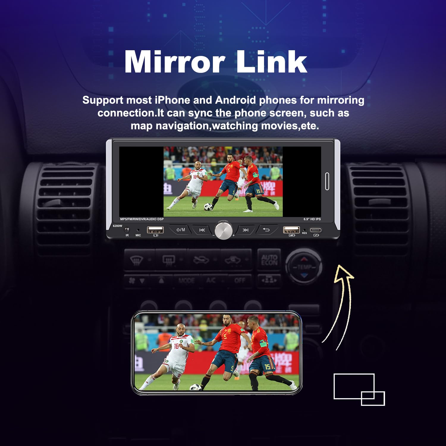 Alondy Autoradio 1 DIN met 10.4 scherm Draaibare Touchscreen, Compatibel met [Wireless] Apple CarPlay/Android Auto Bluetooth Achteruitrijcamera AM/FM /RDS Radio USB