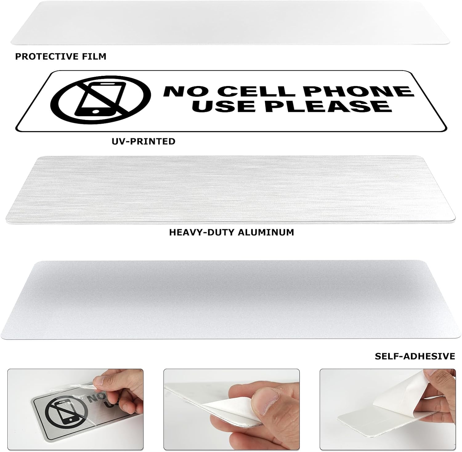 No Cell Phone Use Please Signs 9 × 3 Inch Adhesive Aluminum Workplace Safety Signage Waterproof Wall Sign for Business Classroom Outdoor Indoor 2 PCS (Pack of 2)