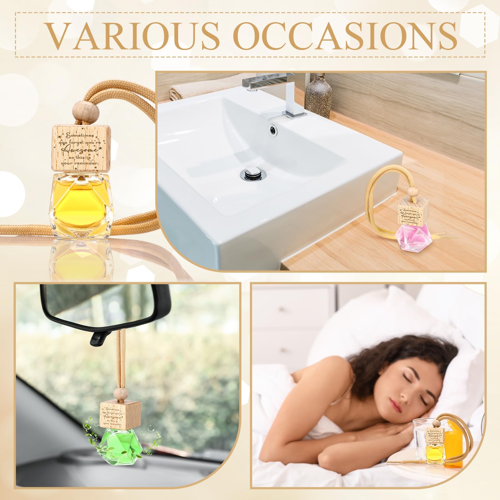 Funnymoom 20 ambientadores colgantes para coche, botella difusora de coche, adorno vacío a granel, regalo de agradecimiento para empleados, botella difusora de aceite esencial de vidrio vacío para el