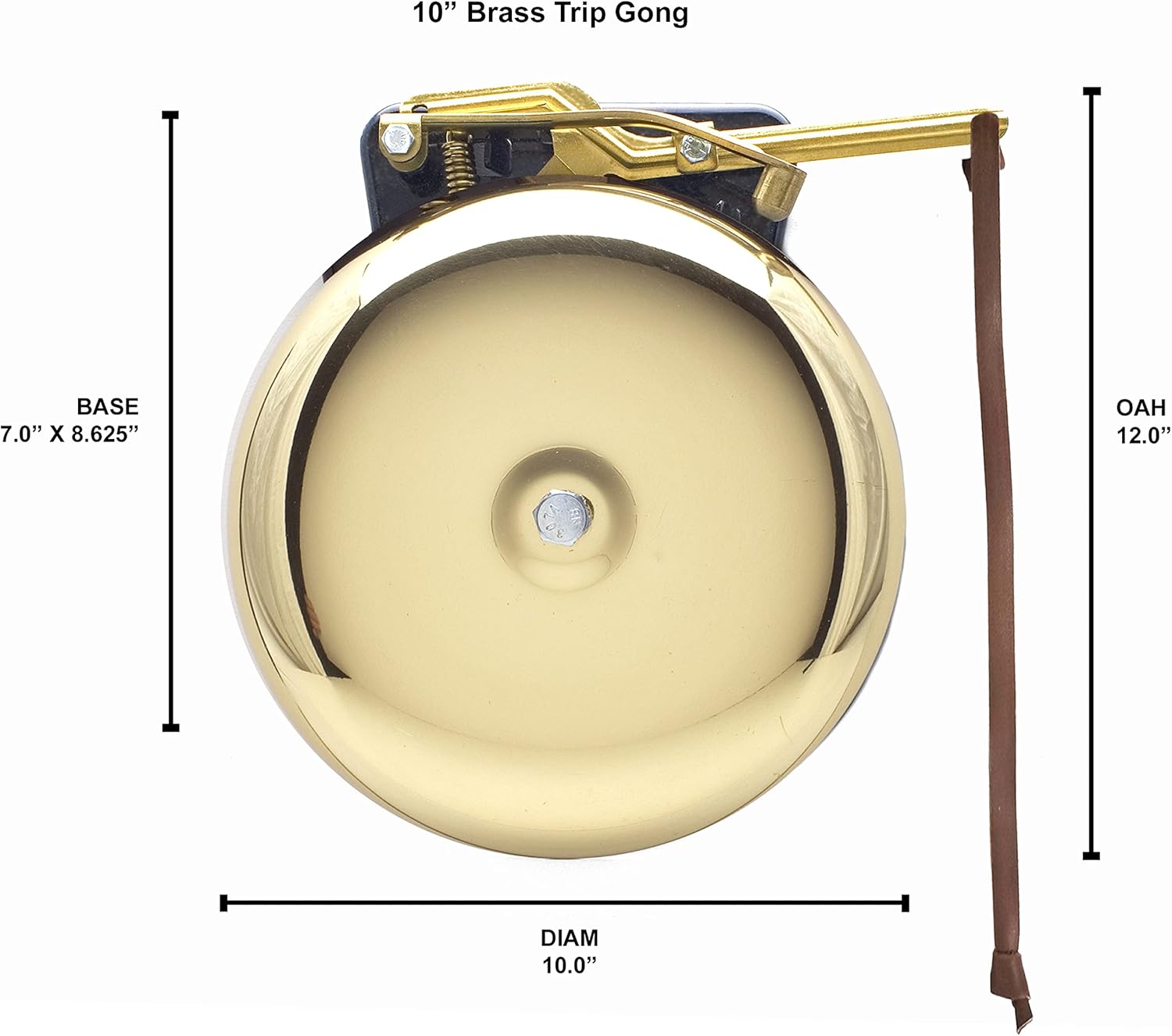 Bevin Bells Brass Trip Gong | Traditional Prize Fighter 10" Boxing Bell | Loud & Made of Steel & Brass | Boxing Training and Warning Device in One | Man Cave/Bar Accessory | Made in USA