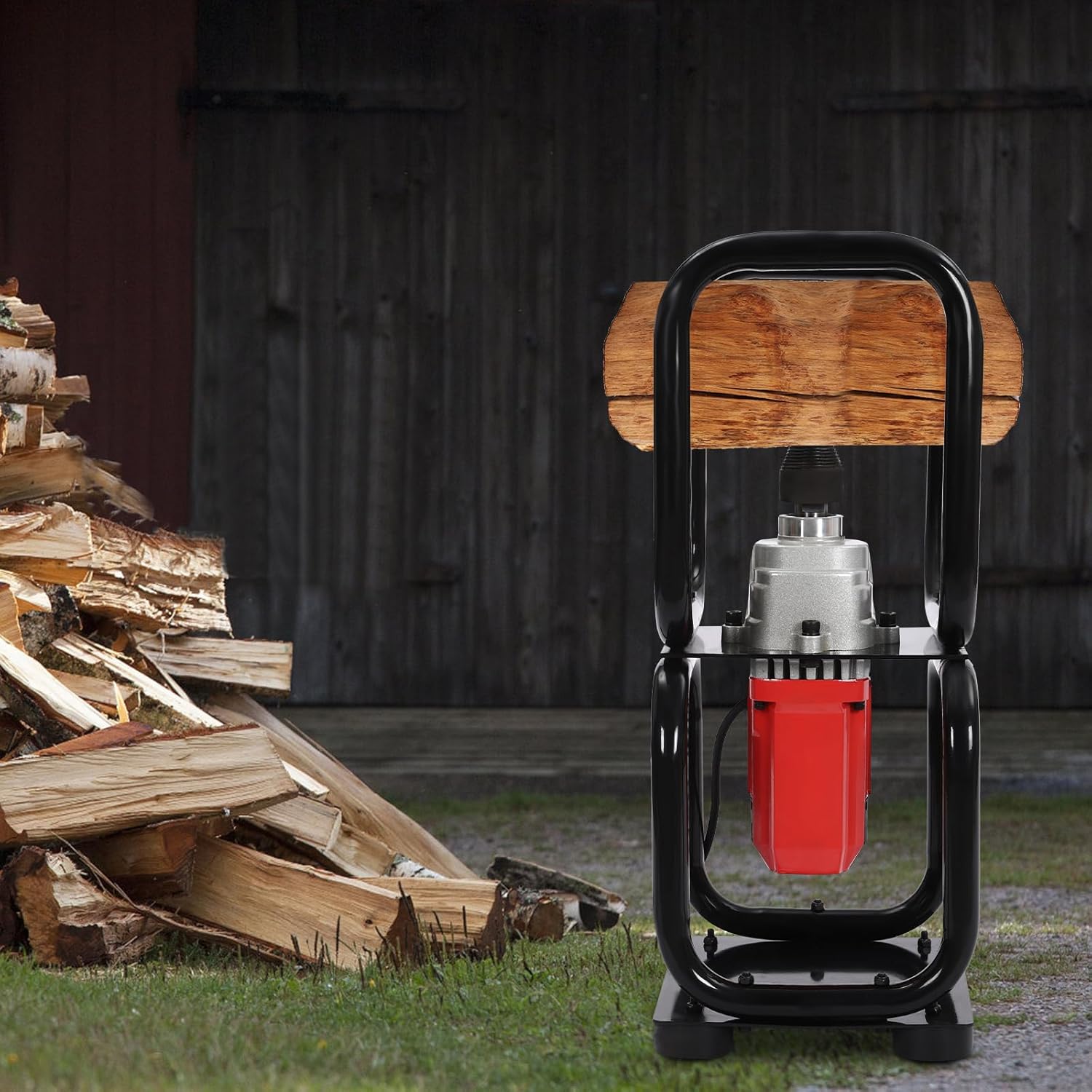 3300W Electric Log Splitter - 450RPM Wood Splitter Machine with Quenched Drill Bit, 9.4In Freestanding Firewood Splitter for Redwood Oak Hardwood Splitting