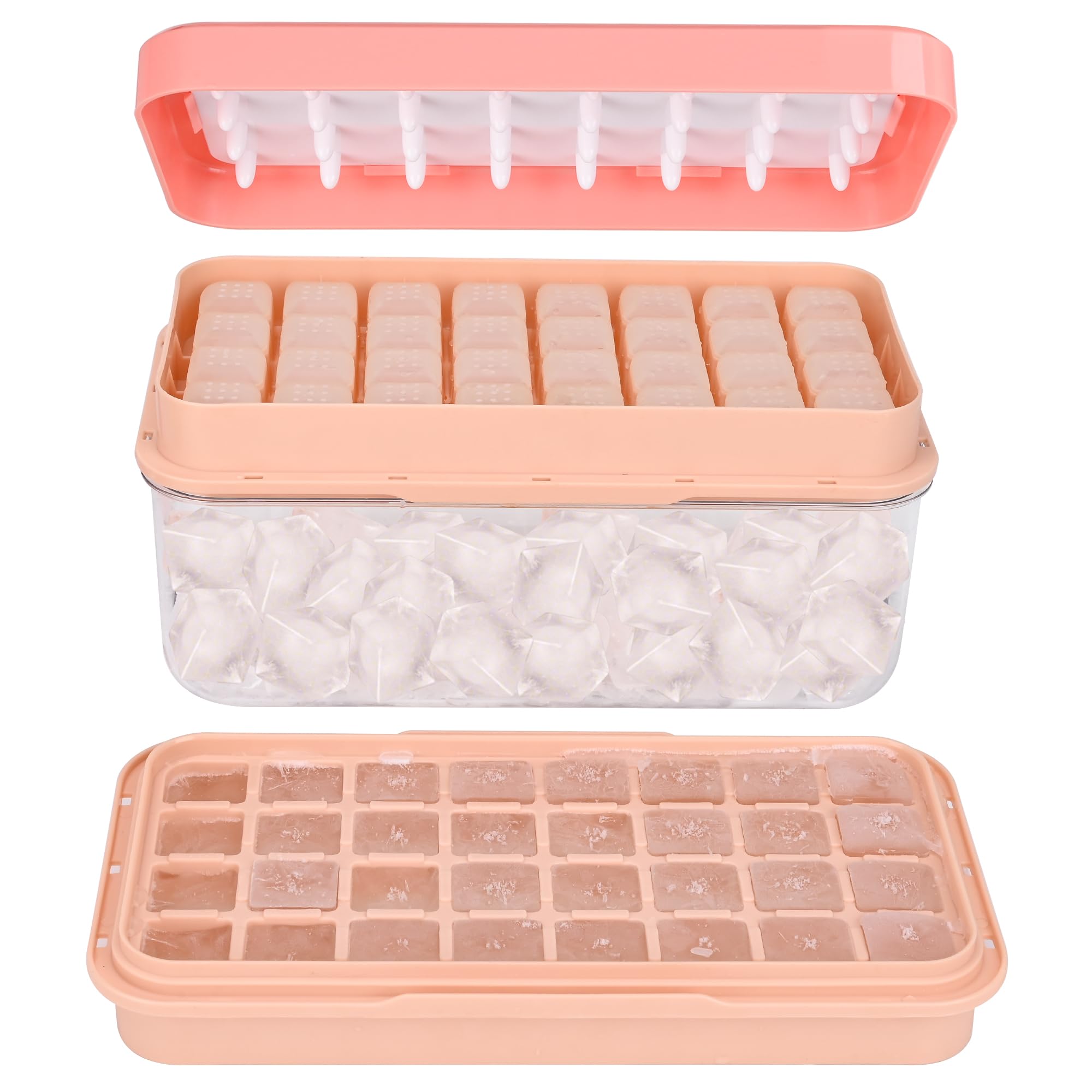 Ice Cube Tray with Lid and Bin, BPA Free Ice Maker for Freezer - 64 Grids Layerable Ice Cube Molds with Scoop & Container - Easy Release Ice Tray for Drinks, Cocktails, Whiskey, Mini Ice Cube Maker