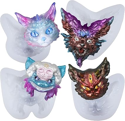 Amazon Co Jp Funshowcase シリコンモールド レジン スフィンクス猫 悪魔猫 三つの目 角付き チャーム ストラープ アロマストーン エポキシ樹脂 石鹸 石膏 ワックス 4個セット ホビー
