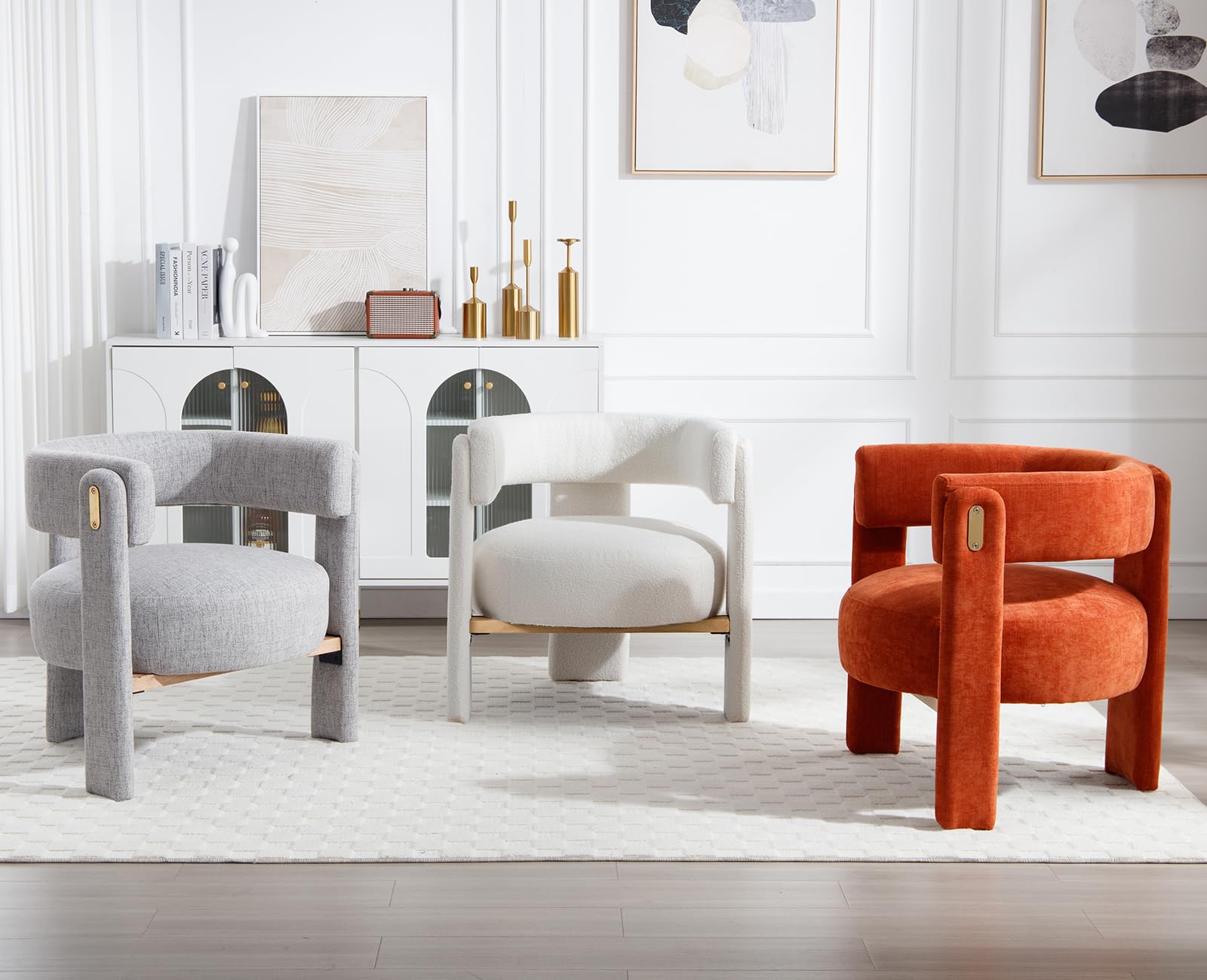 Ya-Home Poltrona Imbottita Sedia da Salotto in Tessuto Poltroncine Salotti con Gambe in Legno Poltroncina Moderna per Camera da Letto/Soggiorno/Caffè, Bianco