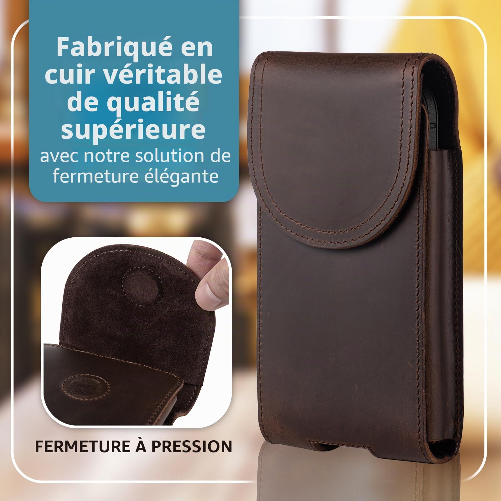 Etui de Ceinture pour Téléphone Portable, Etui en Cuir Véritable pour Samsung S25 S24 S23 S22 S21 Ultra, S10 S9 S8 Plus de Ceinture pour Téléphone Portable, Petit de Poche de Voyage