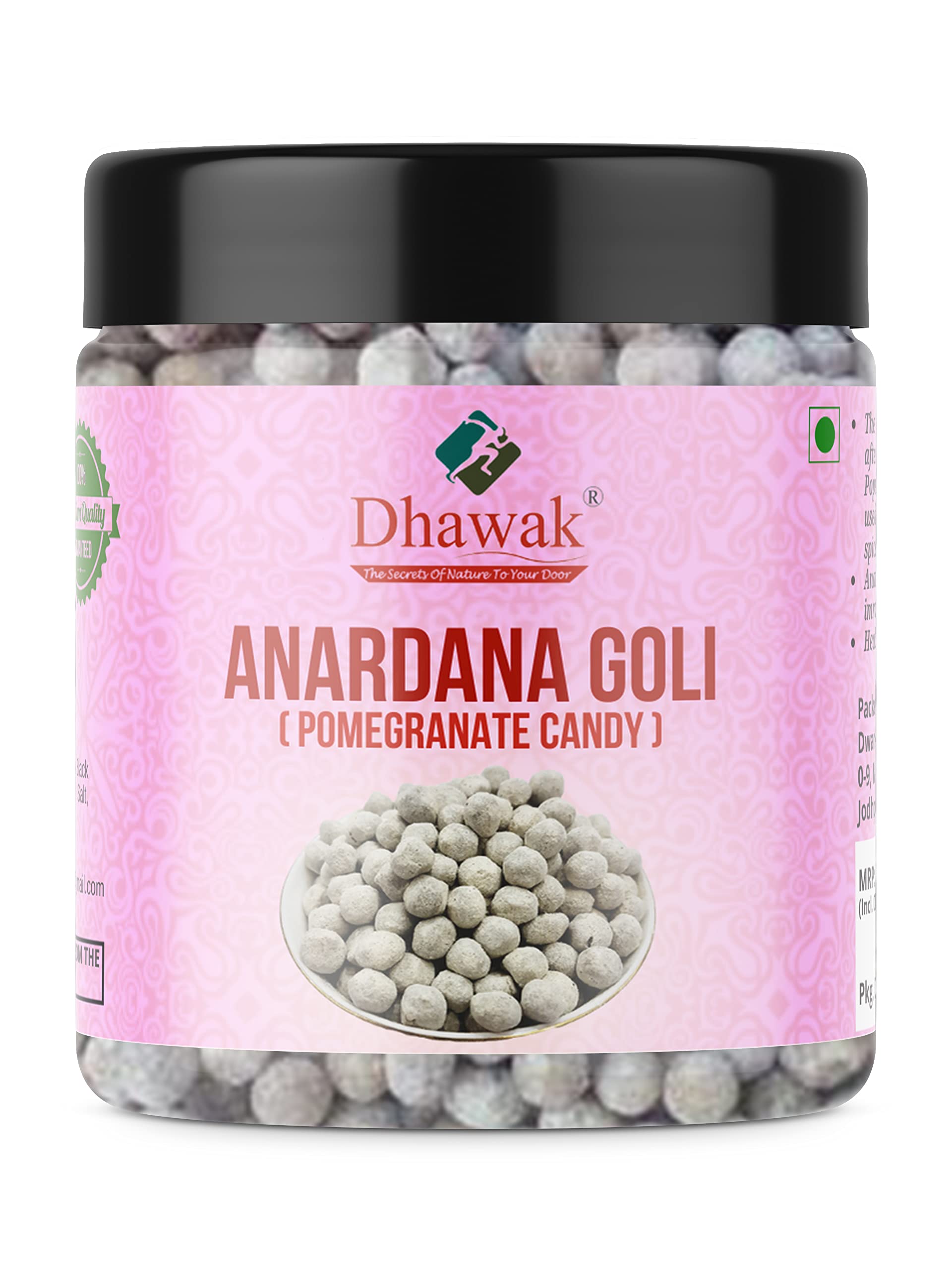 Dhawak Anardana Goli Churan 400 gms Anardana Drops Pachak for Digestion churan goli Mouth Freshener, Mukhwas Pomegranate Candy [Jar Pack]