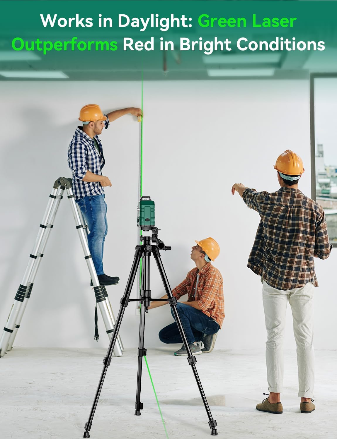 Laser Level with Adjustable 47 inch Tripod, RockSeed 1x360° Horizontal and 1x 150° Vertical Green Line Self-Leveling Laser Level, Rechargable Laser Leveler, for Hanging Pictures/Wall Construction