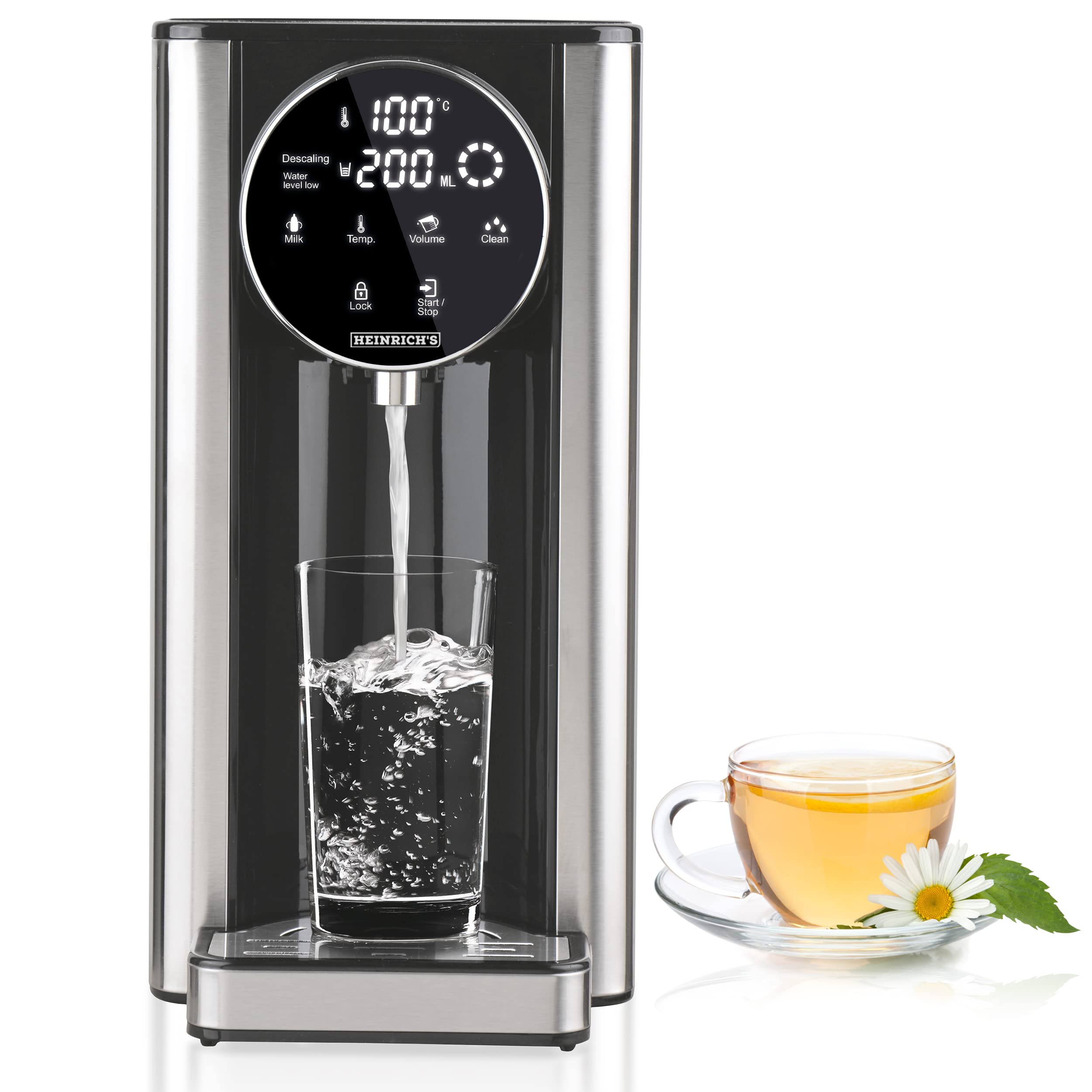 Heinrich´s Heißwasserspender-Heißes Wasser auf Knopfdruck zwischen 40°-100°C,Wassermenge 100ml-400ml auswählbar, für Babynahrung geeignet, Inkl.Reinigunsfunktion+Filter, Touch-Display, 2.7