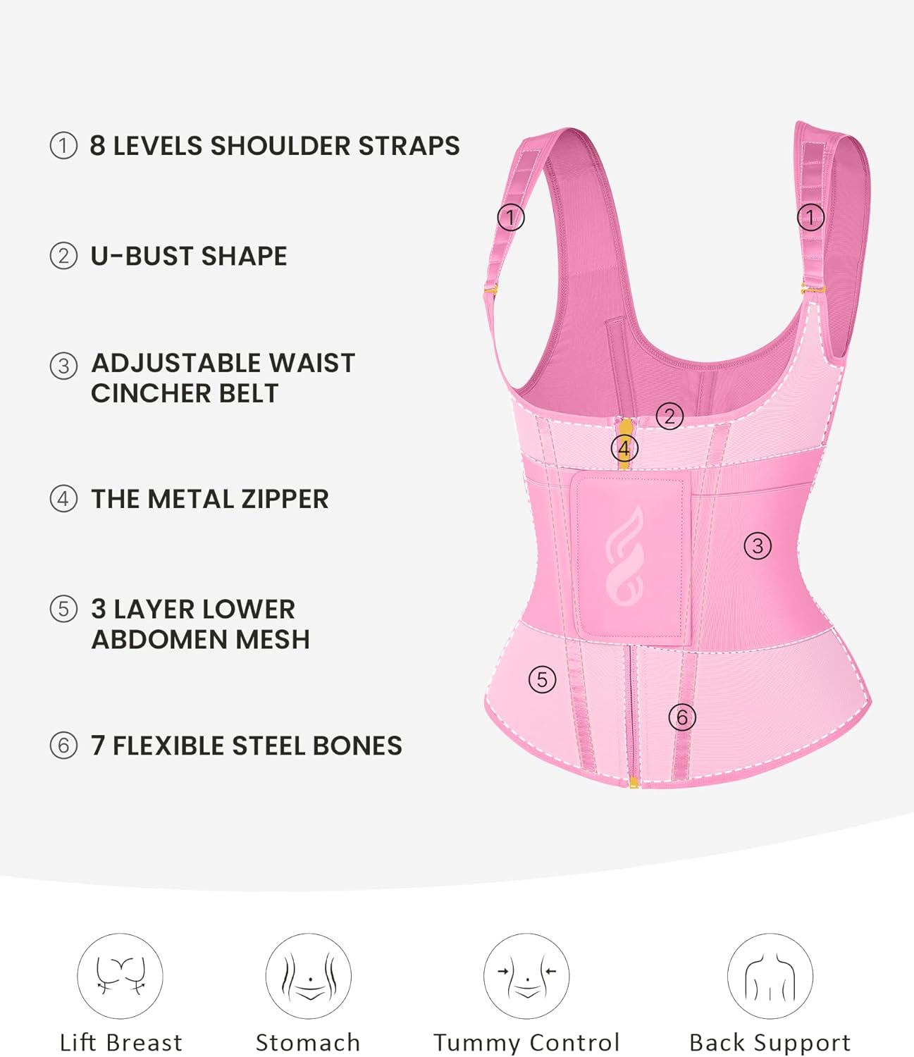 FeelinGirl Waist Trainer for Women Tummy Control Waist Cincher Belt Workout Body Shaper Vest with Adjustable Shoulder Strap - Image 4