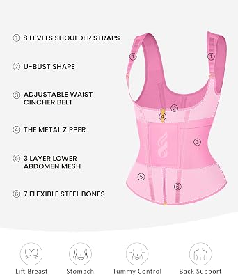 FeelinGirl Waist Trainer for Women Tummy Control Waist Cincher Belt Workout Body Shaper Vest with Adjustable Shoulder Strap