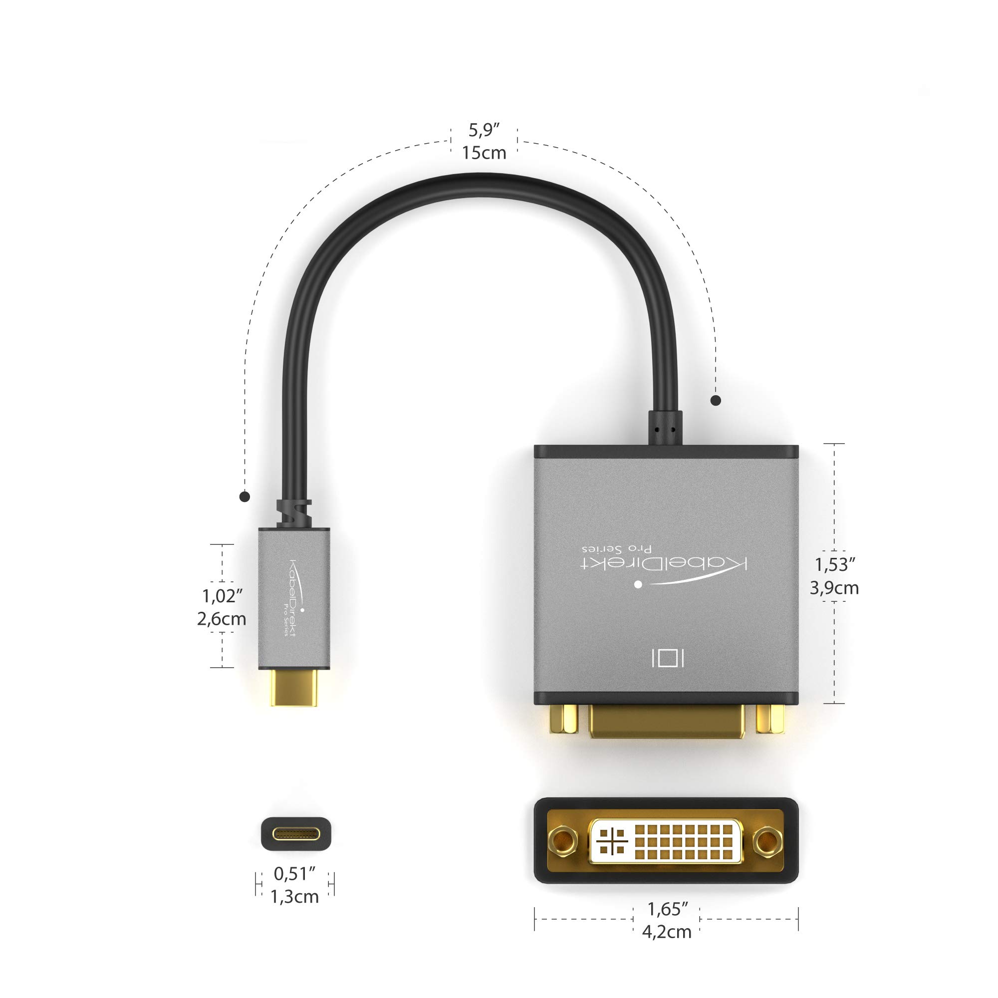KabelDirekt – USB tipo C per adattatore DVI – 0,15 m – (risoluzioni fino a 4K/30Hz, USB C 3.1 e Thunderbolt 3, per MacBook Pro 2016/2017, MacBook 12“ e altri apparecchi)