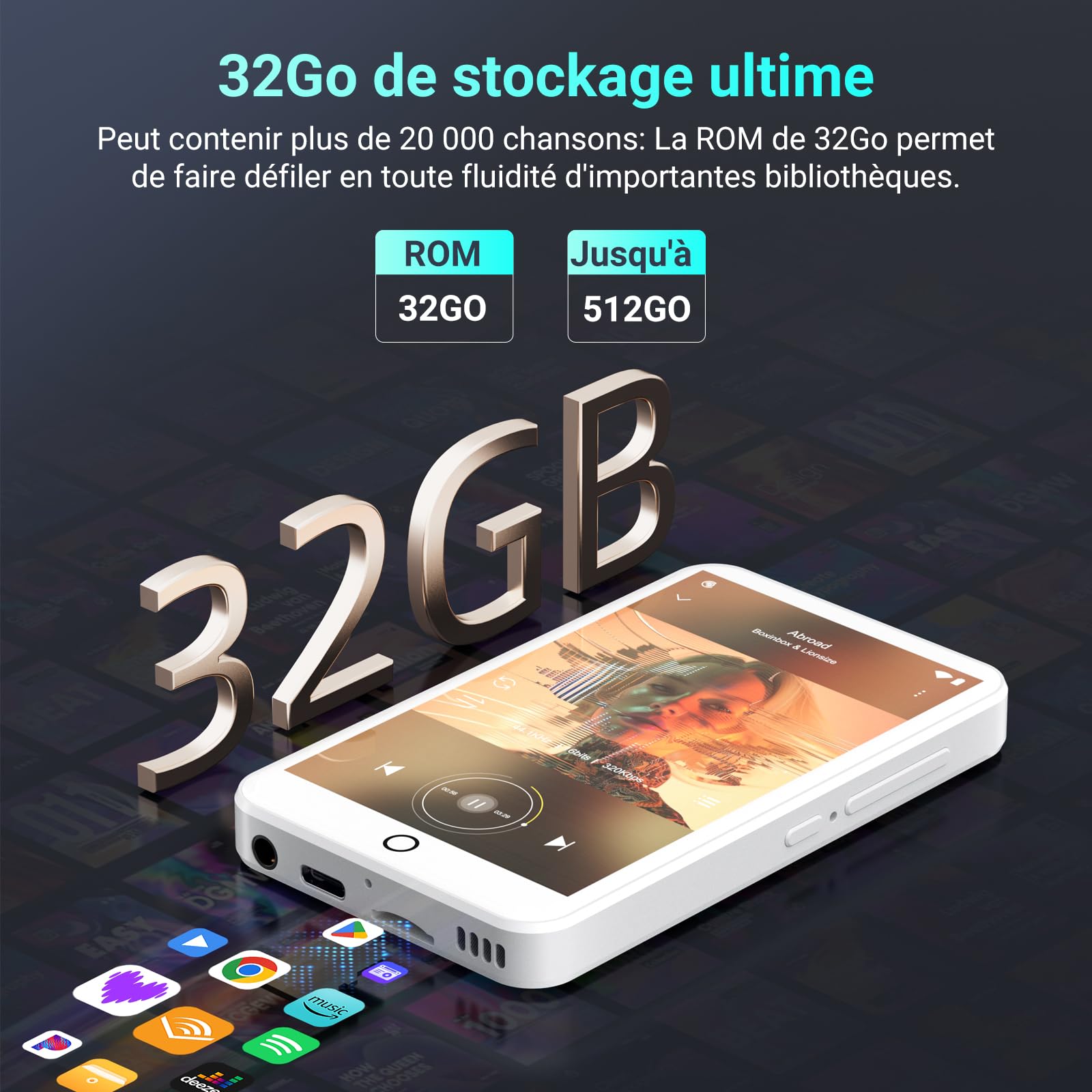 Lecteur MP3 Bluetooth WiFi Android 13 Écran Tactile 4" 3 Go RAM 32 Go ROM Radio FM