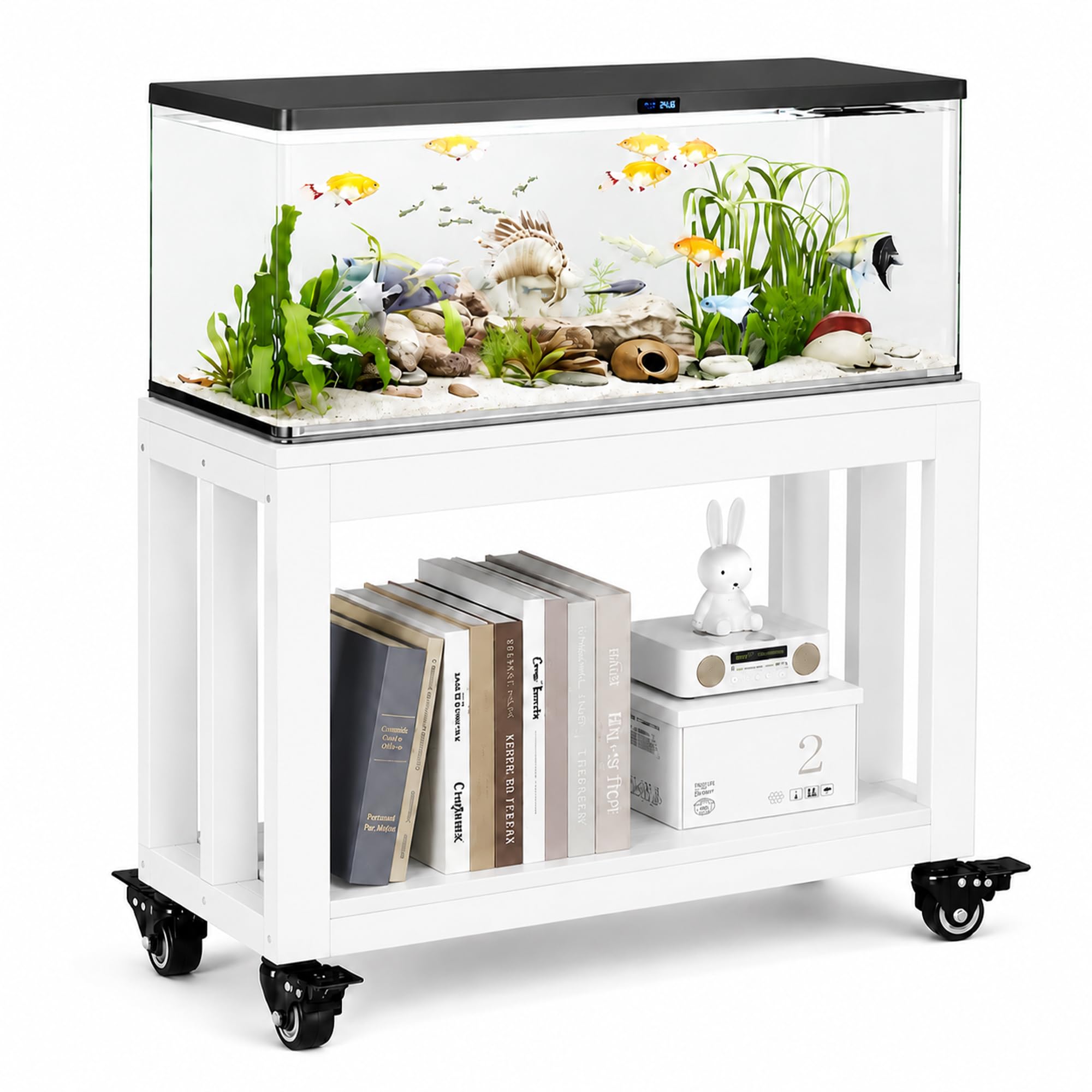 JSWHYBD Mueble para acuario 184 L con ruedas, soporte terrario de 2 niveles | Base robusta y estable con estante para salón, oficina, peces, tortugas y reptiles(C)