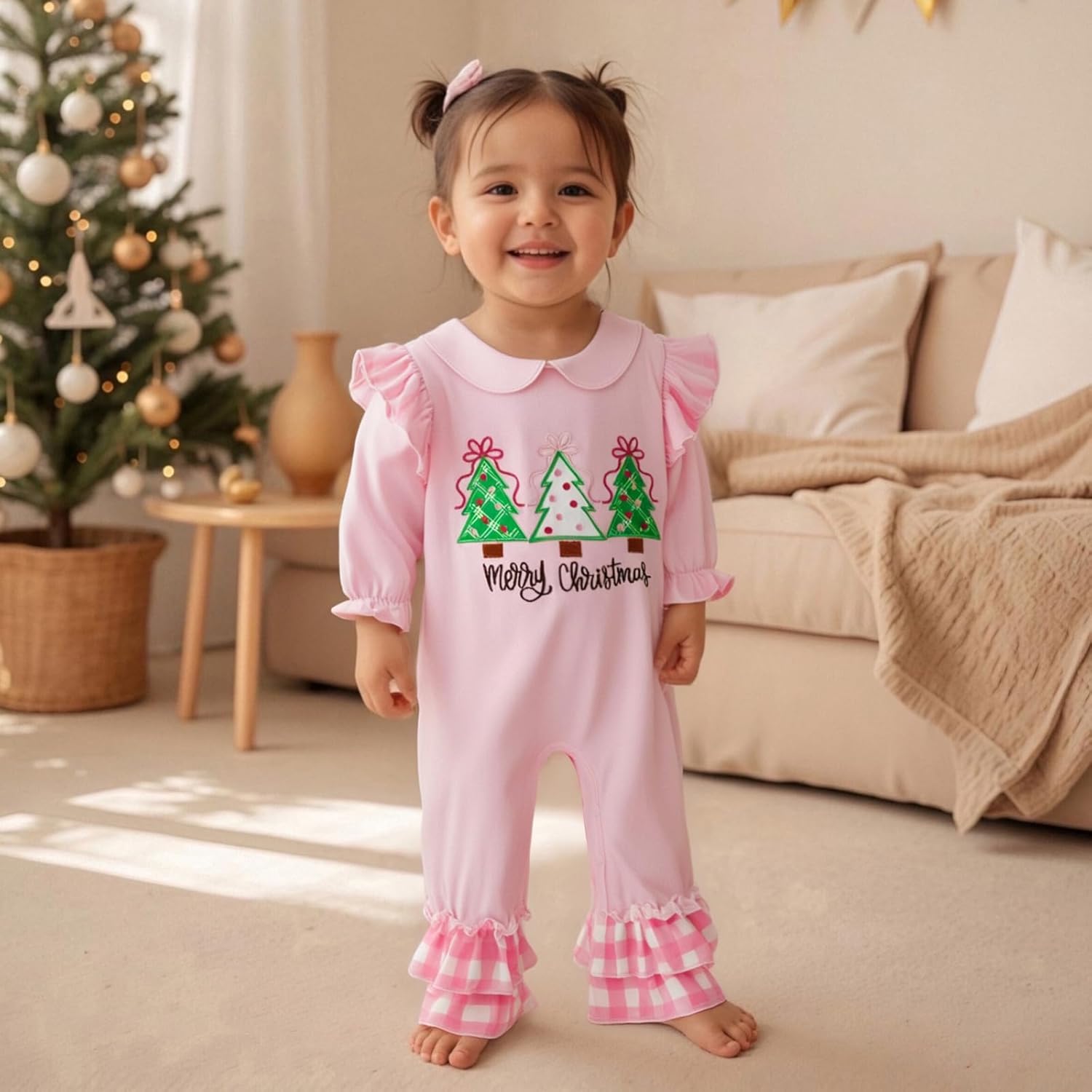 Baby Girl First Christmas Outfit My 1st Christmas Newborn Romper Long Sleeve Jumpsuit Infant Santa Outfit - Image 2