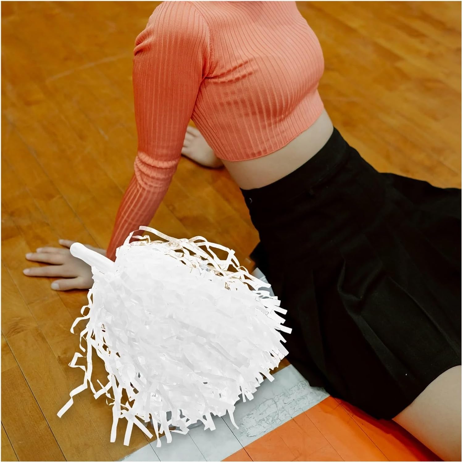 Pom Poms Cheerleading 24Pcs Cheerleading Pom Poms Hand Held Metallic Flowers Durable Reusable Party Cheering Props Dance Performance White