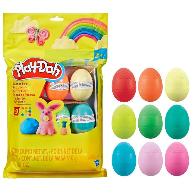Hasbro Play-Doh, Cesta de Pascua, Pack con 9 Huevos Multicolor, Juego Educativo para Niños de 2 años o más, Figuras Creativas, Coordinación Mano-Ojo, Plastilina para Manualidades