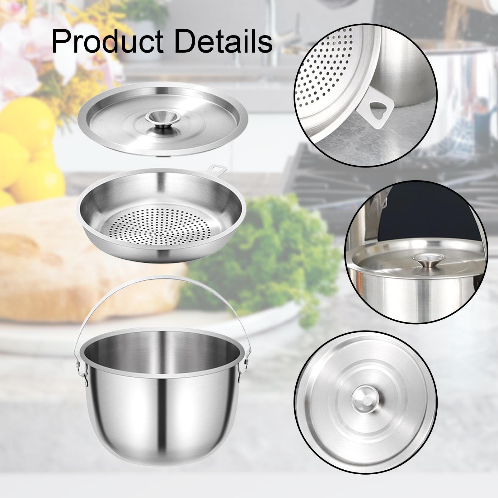Pot à huile avec filtre et couvercle - Batterie de cuisine multifonction de grande capacité pour le camping et la cuisine - 17 à 23 cm - 5 L