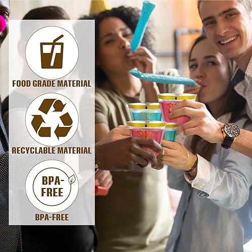 Miniatura 5 de 100 vasos de plástico transparente de 9 onzas, vasos de plástico transparente desechables para cumpleaños de 60 años, regalos de fiesta de cóctel,