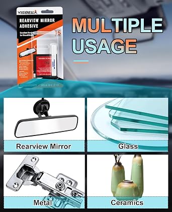 Visbella Rearview Mirror Adhesive Repair Kit Rear View Mirror Glue for Windshield Excellent Bonding for Glass & Metal