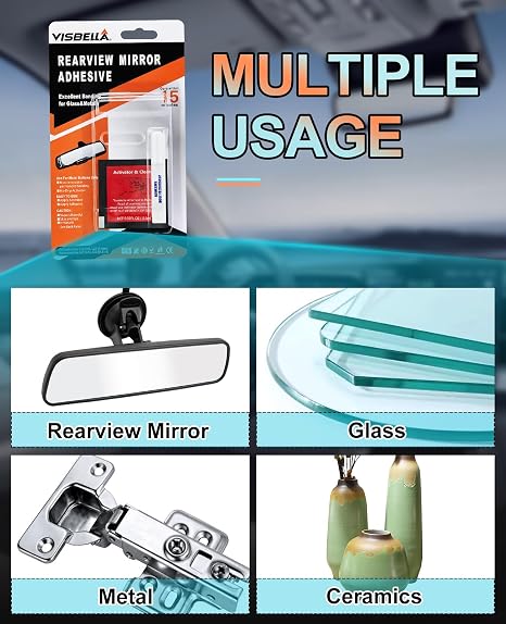 Visbella Rearview Mirror Adhesive Repair Kit Rear View Mirror Glue for Windshield Excellent Bonding for Glass & Metal