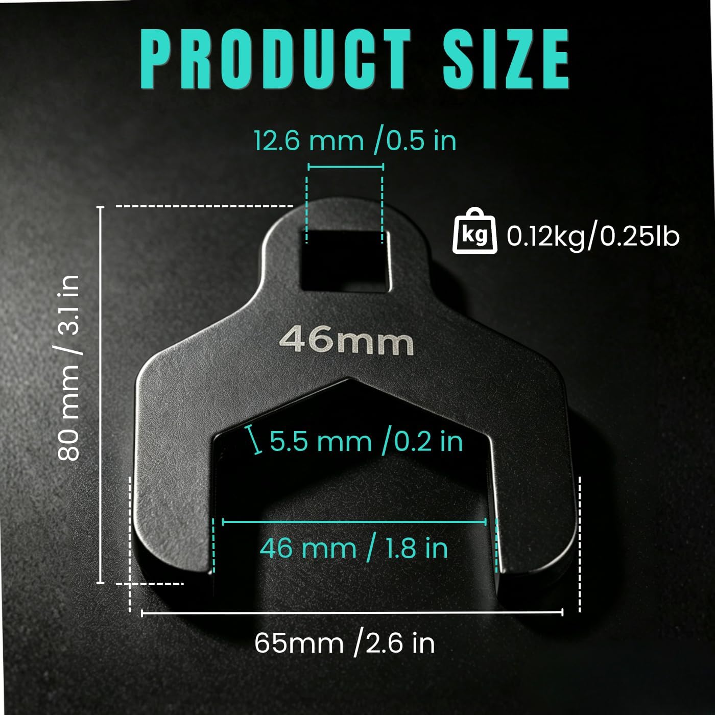 46mm Water Pump Pulley Wrench, 1/2‑Inch Square Drive Open‑End Spanner, Heavy‑Duty Steel Timing Belt Adjustment Tool for Automotive Engine Maintenance