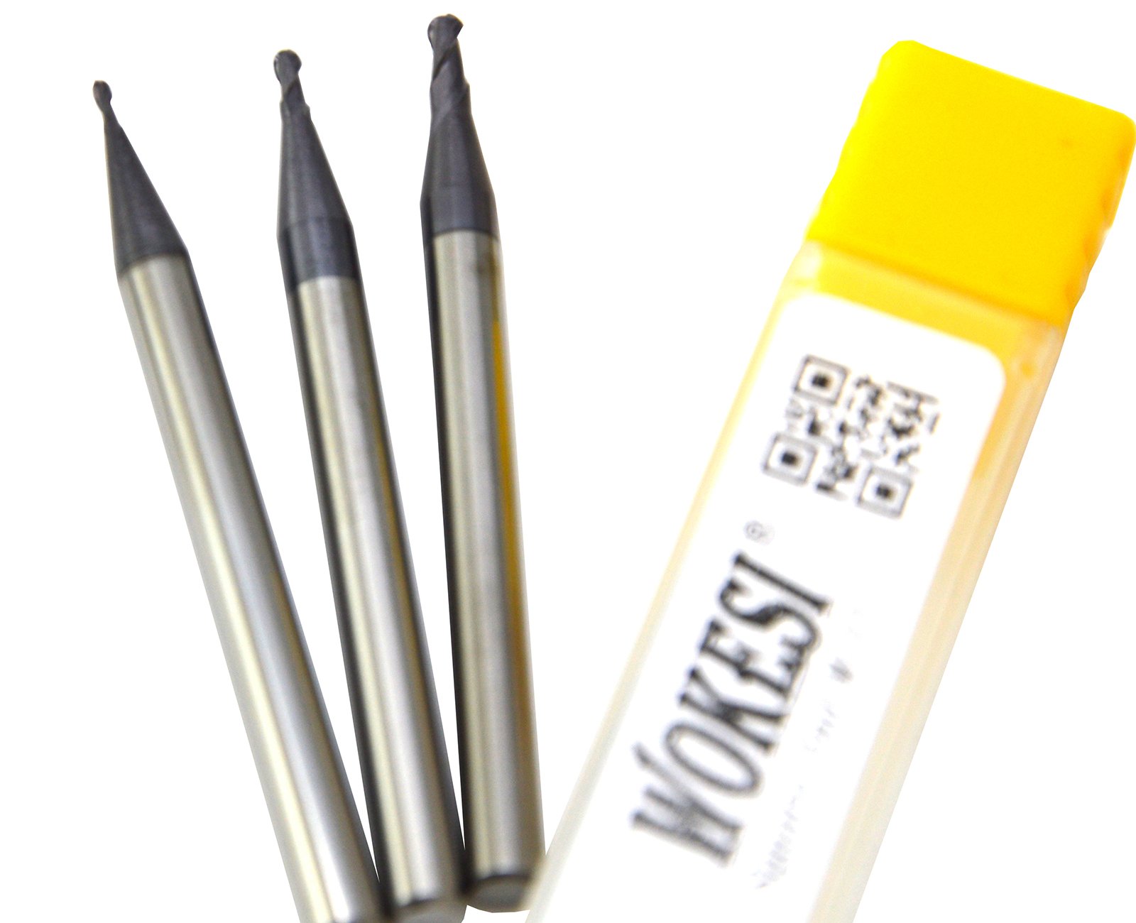 Wokesi 0.5mm 0.75mm 1mm Radius,Ball Nose End Mill,Pack of 3,Std Length,HRC45,2Flutes,TiAlN Coated,Metric,Solid Carbide,CNC Router Bits Profiling Milling Tools (R0.5+R0.75+R1 HRC45)
