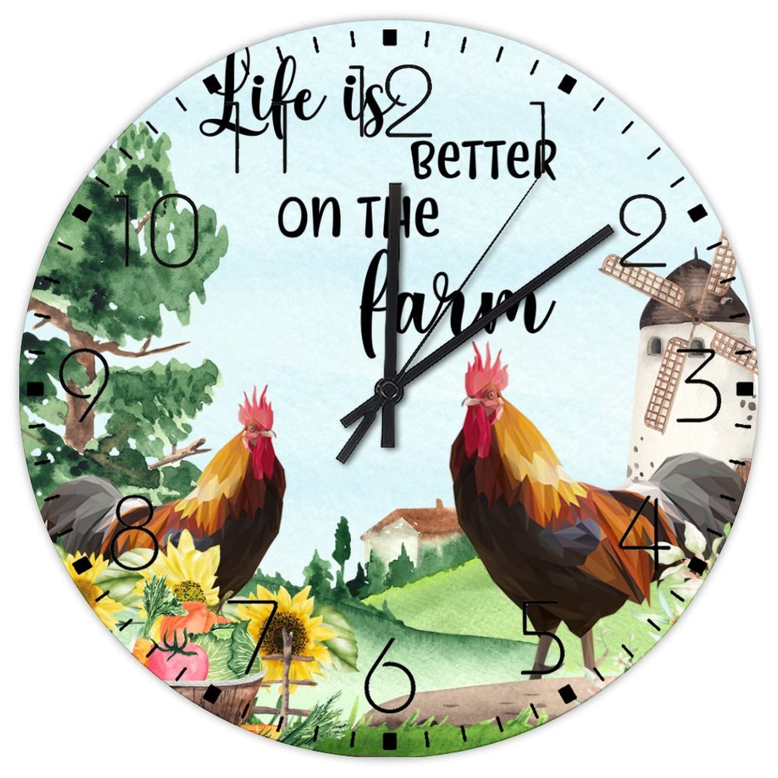 Horloge murale rustique en bois de qualité supérieure peinture animale vintage 38cm