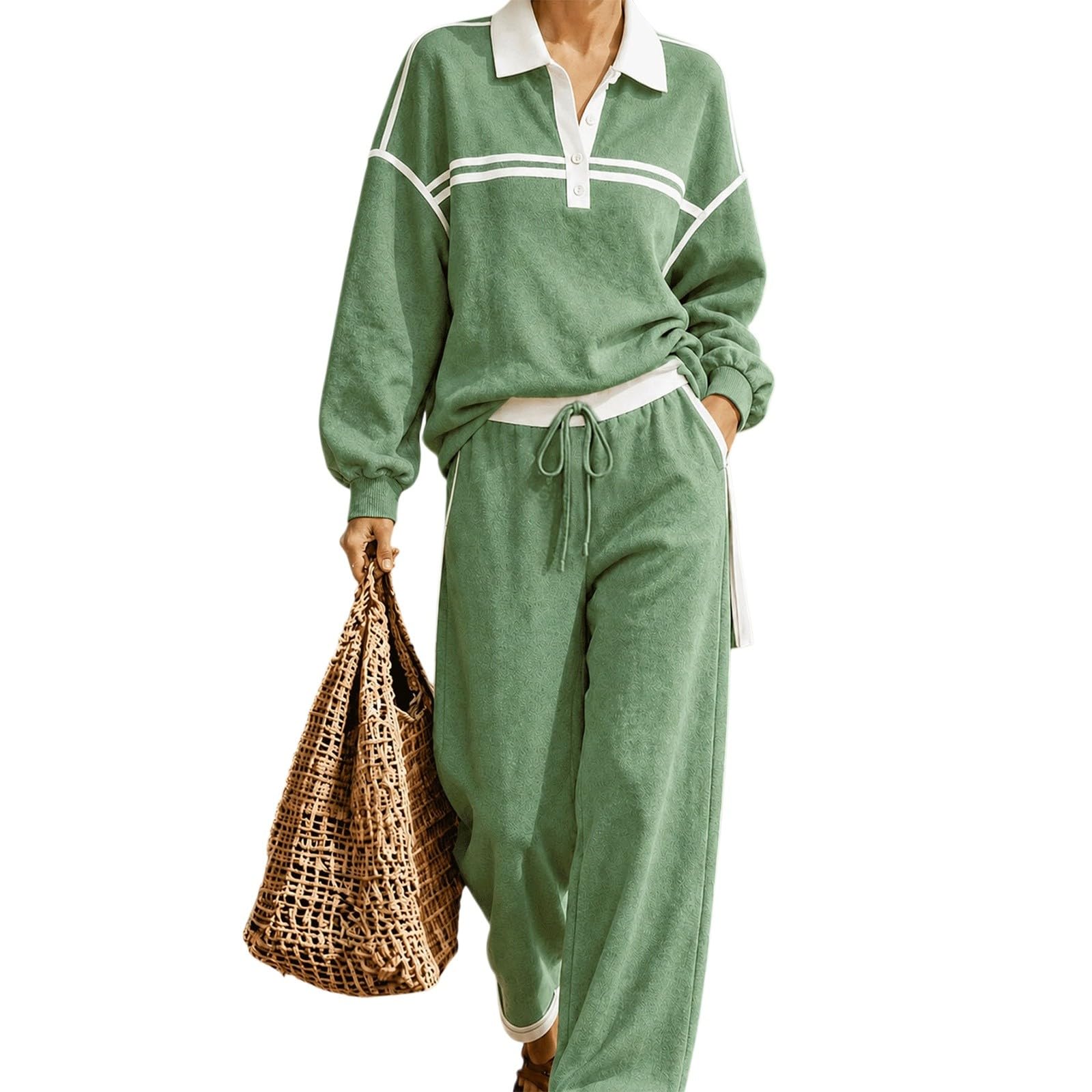 Tuta Leggera Donna 2 Pezzi Completi Palestra Manica Lunga Scollo a V Completo Sportiva Tuta Da Ginnastica Elegante Set Top E Pantaloni a Gamba Larga Tute Per Jogging Yoga Fitness Autunnale Invernale
