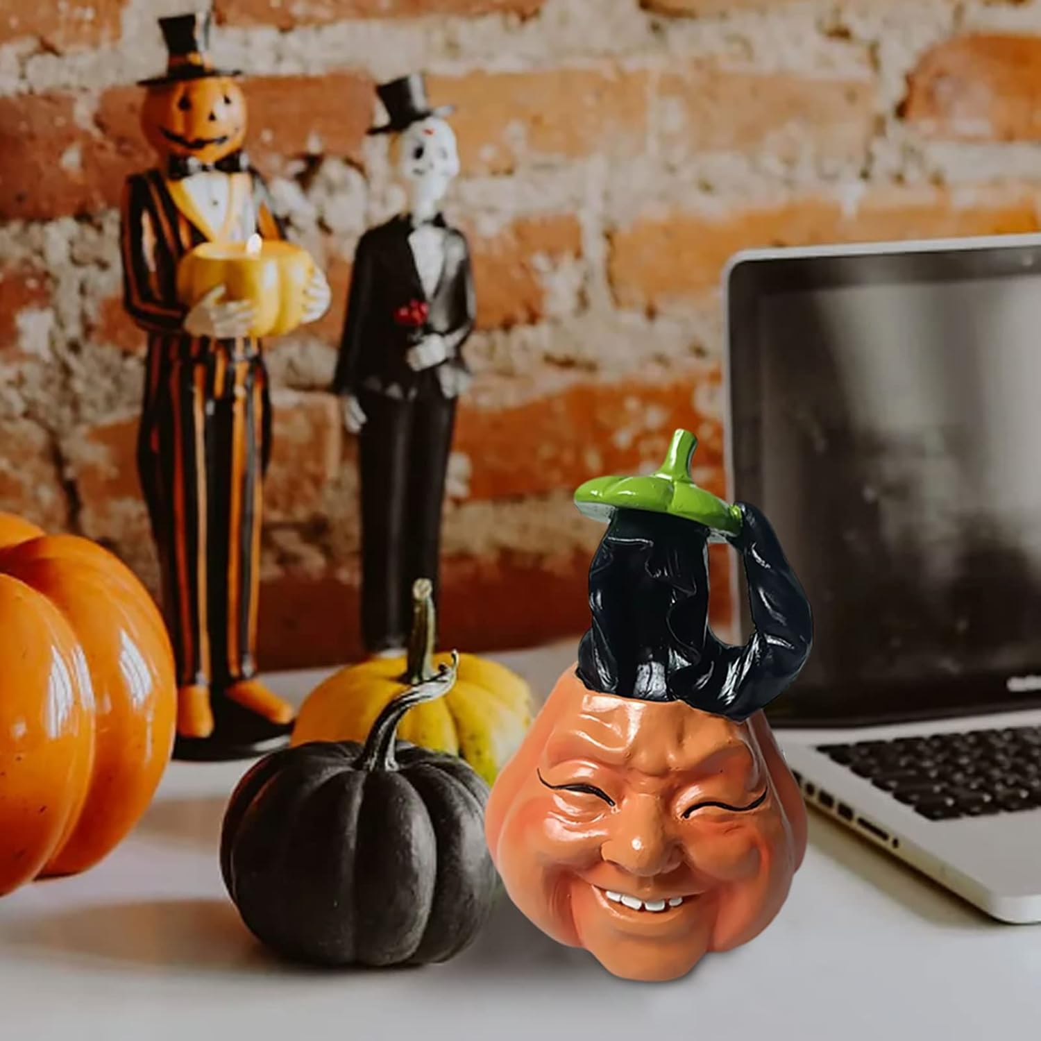 人工カボチャ - パンプキンゴーストリーパーフィギュア樹脂装飾 | リアルな表情の樹脂装飾、ハロウィーンギフト、家庭用装飾品、パーテ