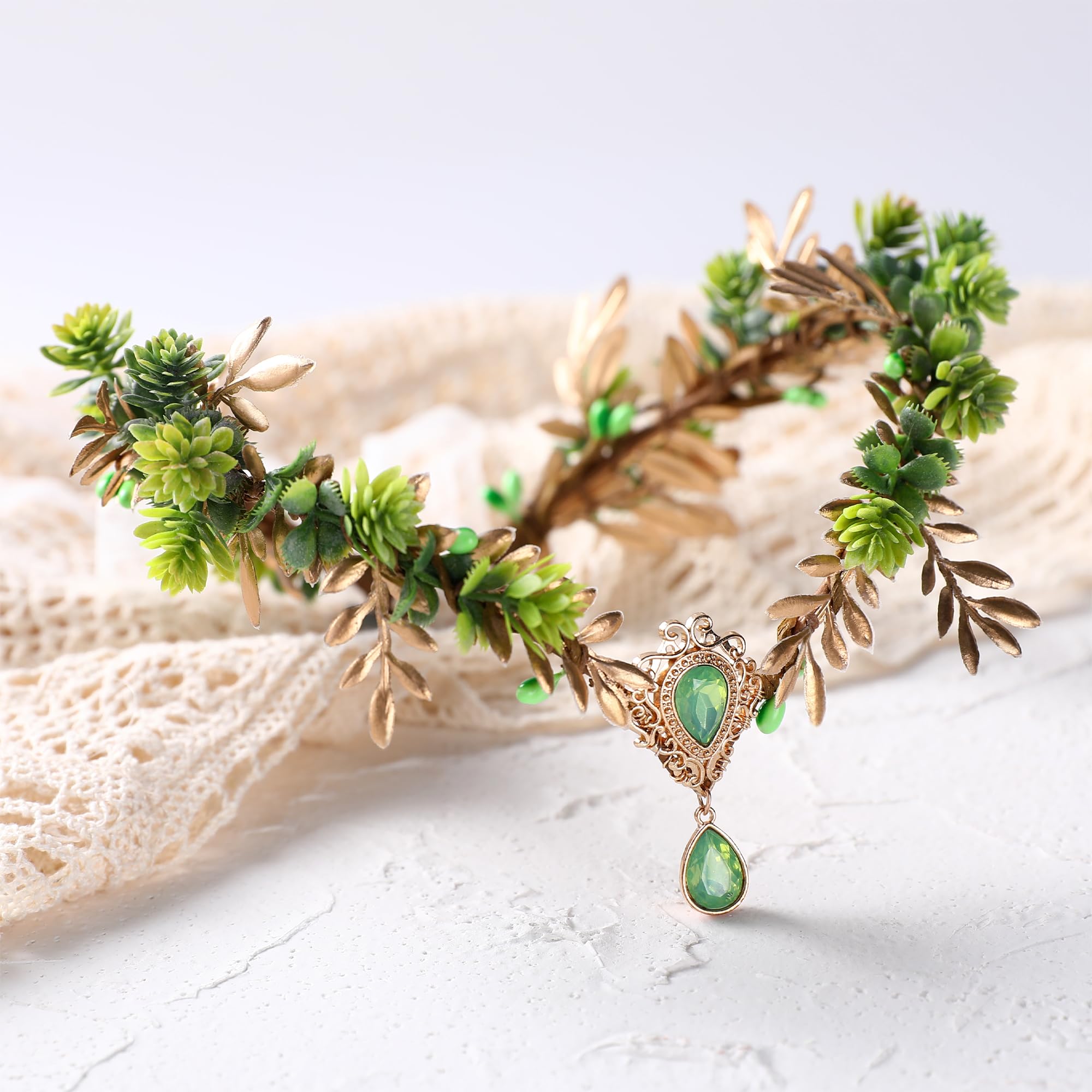 MOSTORY Woodland Leaf Crown Elf Flower headband for Women Fairy Forest Headpiece for Renaissance Cosplay Photo Shoot - Image 2