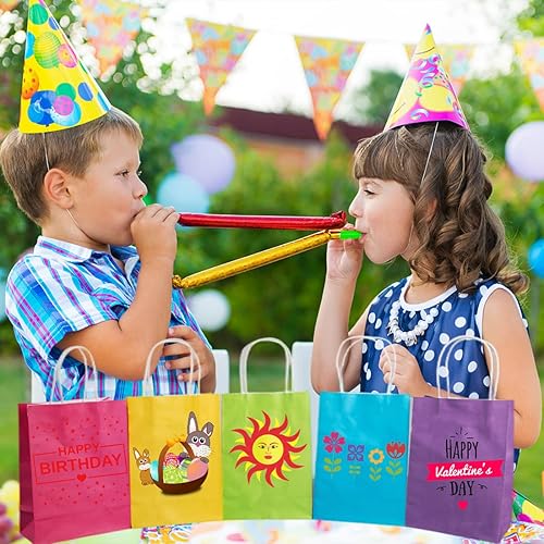 Miniatura 6 de MUKOSEL - 32 bolsas de papel kraft para fiestas 8 colores bolsas de regalo a granel con asas perfectas para bodas baby shower cumpleaños regalos