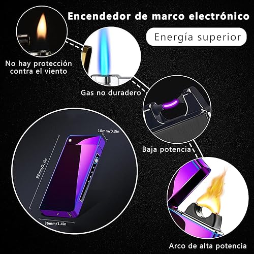 Miniatura 4 de Encendedor de doble arco USB, encendedores eléctricos recargables de plasma sin llama, a prueba de viento, sin butano, para velas, incienso,