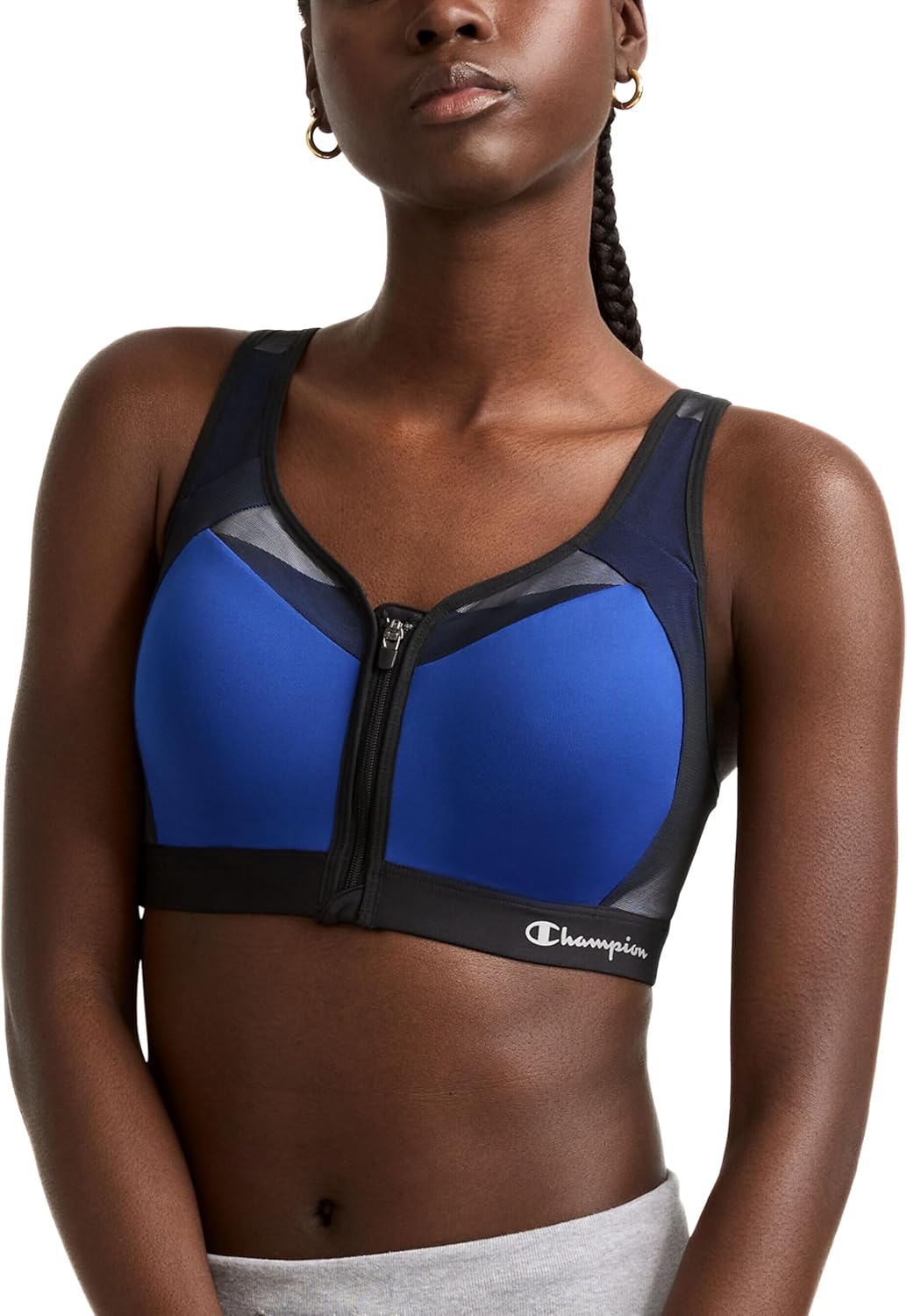 Champion Women's Sports Bra, Motion Control Zip High-impact Sports Bra, Wirefree Bra for Women