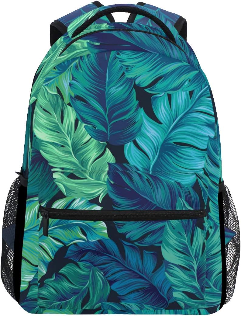 Fender Turquoise Green Tropical Palm Leaves Waterproof School Shoulder Bag Laptop Backpack Art Design Oil Painting Jungle Gym Backpack Outdoor Travel Bag For Kids Boys Girls Women Men