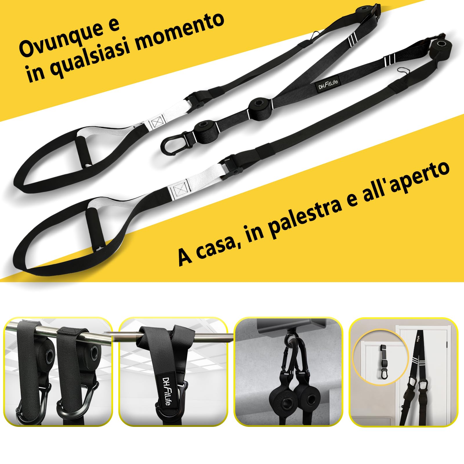 DH FitLife Sling Trainer per l'allenamento di Tutto il Corpo, Set di Suspension Trainer per l'allenamento della Forza, Resistenza del Peso Corporeo per la Casa e in Viaggio, con Libro di Allenamento