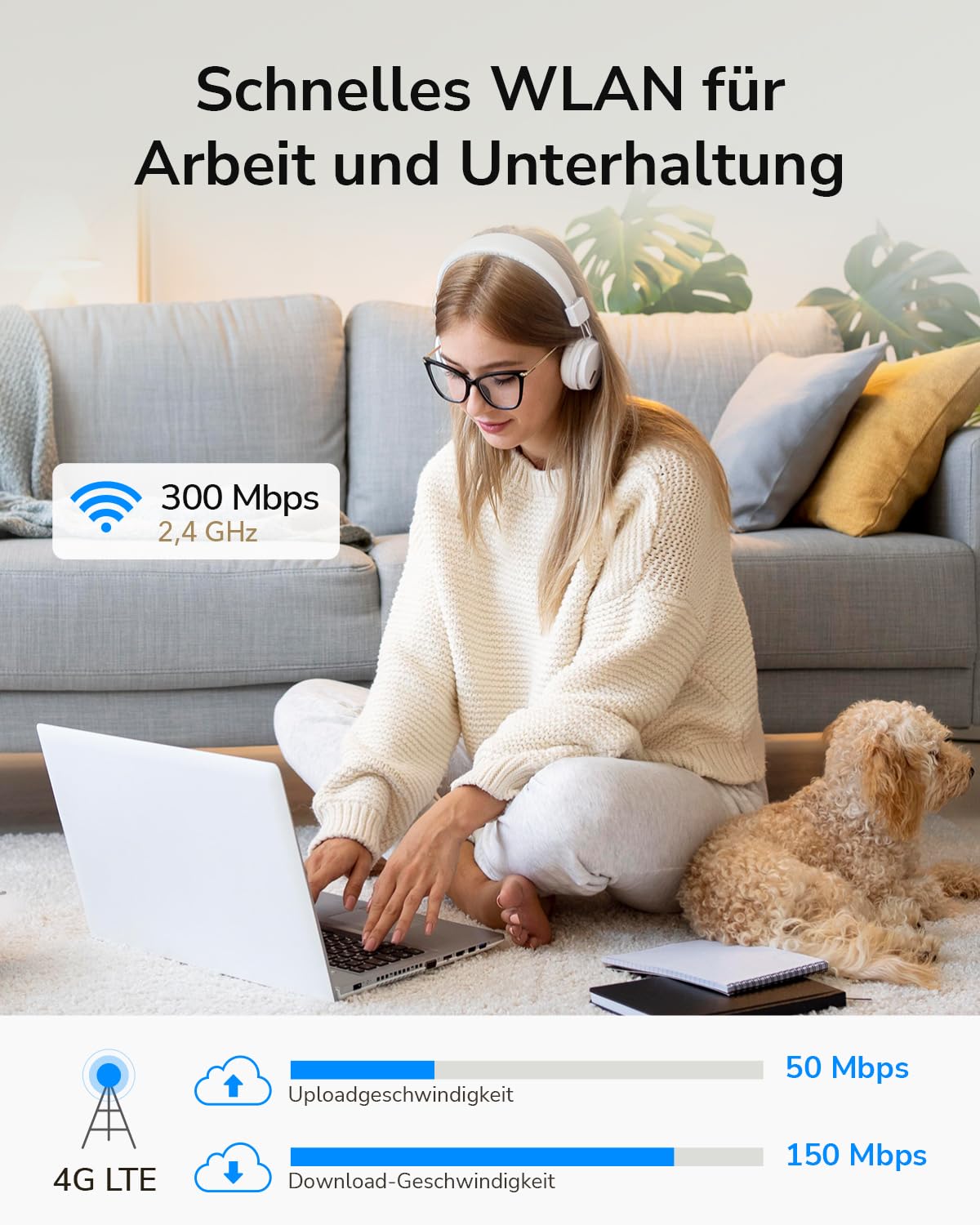 Cudy Neuer LT300 4G LTE WLAN-Router 300 Mbit/s, kompatibel mit Allen Betreibern, 2×2 MIMO, Keine Konfiguration erforderlich, OpenVPN, WireGuard