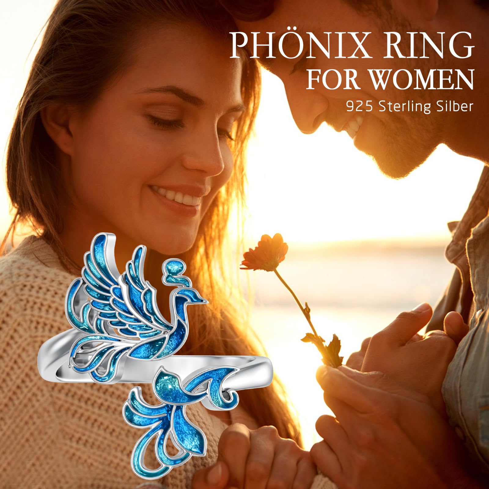 Phönix Ring 925 Sterling Silber Phönix Schmuck Phönix Verstellbarer Ringe Feder Ring Tier Ringe für Damen