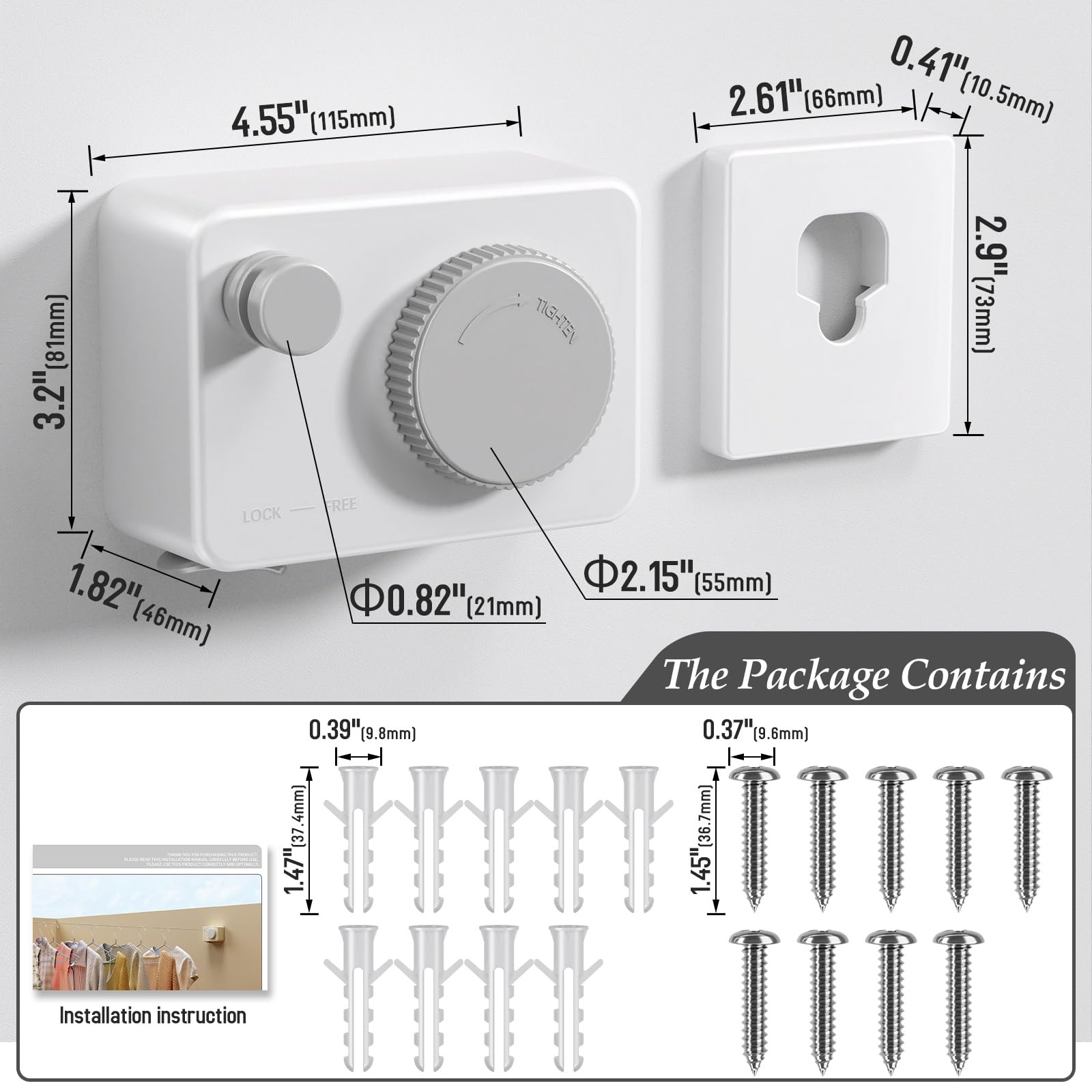 Danpoo Retractable Washing Line Outdoor, Wall Mounted Clothes Lines for Outside Extendable Washing Line Indoor,White - Image 4