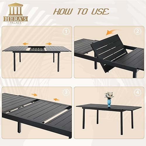 Miniatura 4 de HERA'S PALACE Juego de mesa de comedor al aire libre, 5 piezas para 4 personas, mesa de jardín cuadrada de 37 pulgadas con agujero para sombrilla y