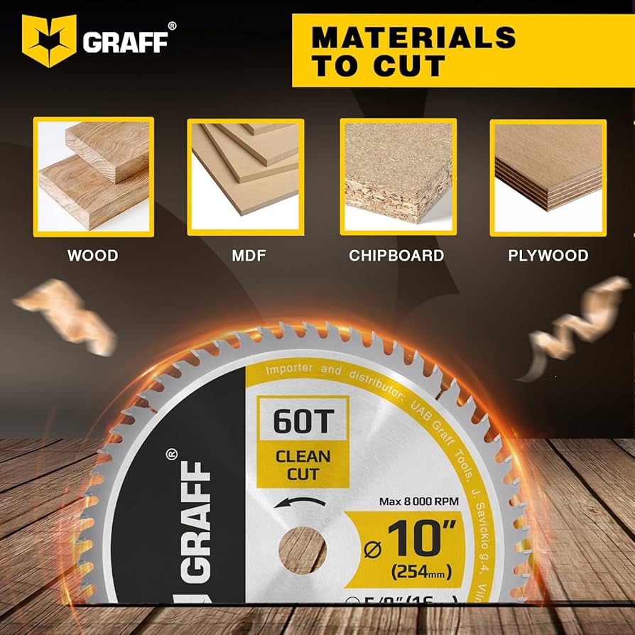 10-Inch 60-Teeth Carbide-Tipped Circular Saw Blade for Wood