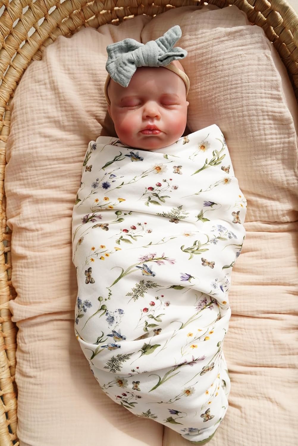 Little Jump Boho Vintage Floral Muslin Blanket Baby Quilt - Silky Soft and Breathable Crib Blanket for Daycare - Large 47" x 47" - 2 Layers Toddler Summer Blankets for Girls (Wildflower and butterfly) - Image 7