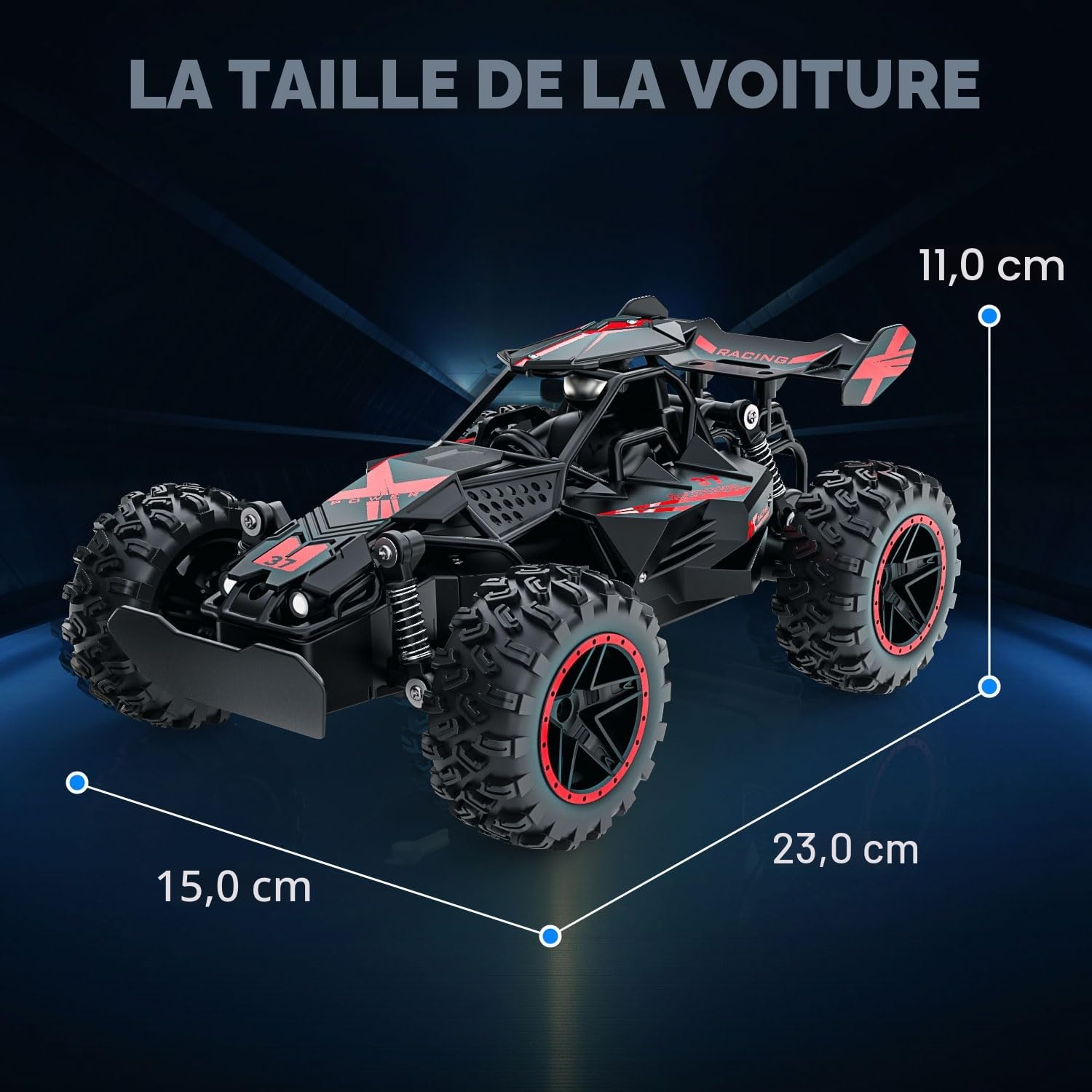 ACAMMZAR Voiture Télécommandée Tout Terrain, 1:18 20+KM/H Monster RC Truck avec Phare, Deux Batteries, Off-Road RC Voiture pour Enfants et Adultes, Rouge