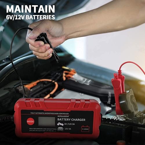 Miniatura 6 de Cargador de batería inteligente de automóvil 4A, cargador automotriz de 6 V 12 V, mantenedor completamente automático, cargador de goteo de 8 etapas