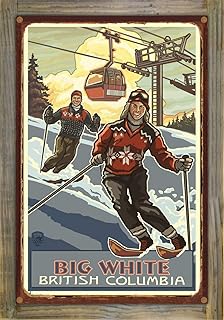 Northwest Art Mall Downhill Skier Pair Big White Kelowna BC Canada Rustic Metal Print on Reclaimed Barn Wood from Travel Artwork by Artist Paul A. Lanquist 11.5" x 17.5"
