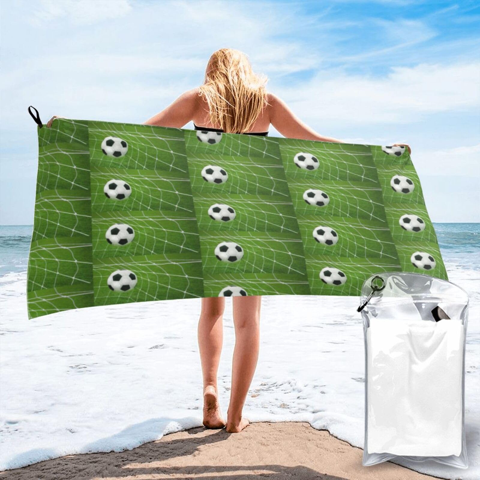 FHIZOAL Green Grass Soccer Quick Dry Towel Microfibre Towel Super Absorbent Ultra Compact Gym Sports Beach Camping Travel