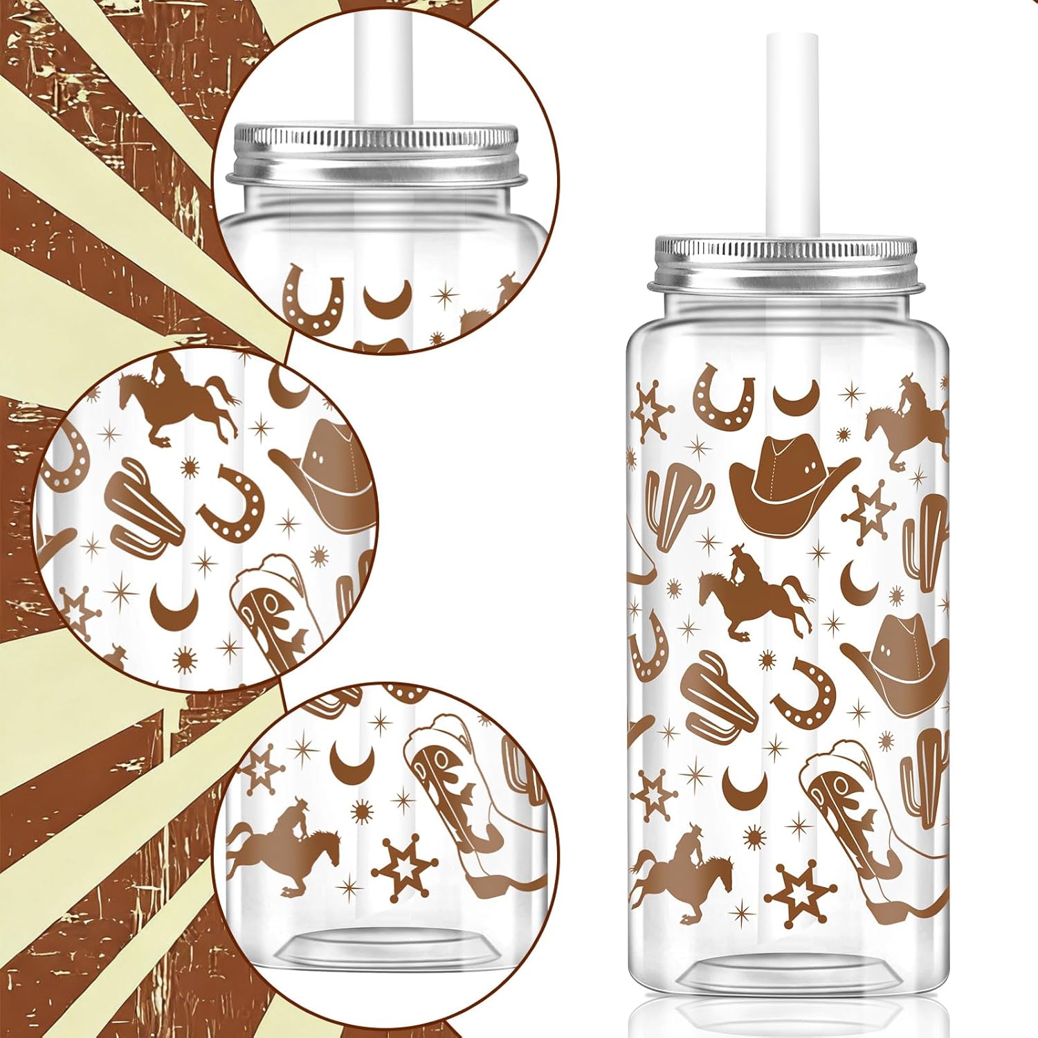 Hxezoc 20 Pack Plastic Western Cowboy Cups with Lid and Straw Clear Reusable Party Plastic Cups 14.2 oz Cowboy Party Gifts for Western Birthday Decoration Supplies - Image 6