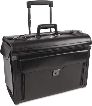 Rolling Computer/Catalog Case, Leather, 19 X 9 X 15-1/2, Black