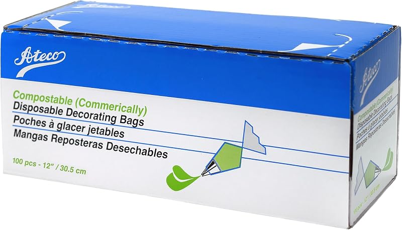 Ateco Bolsas compostables y desechables para decoración de pasteles y tuberías, 12 pulgadas, paquete de 100, translúcidas biodegradables