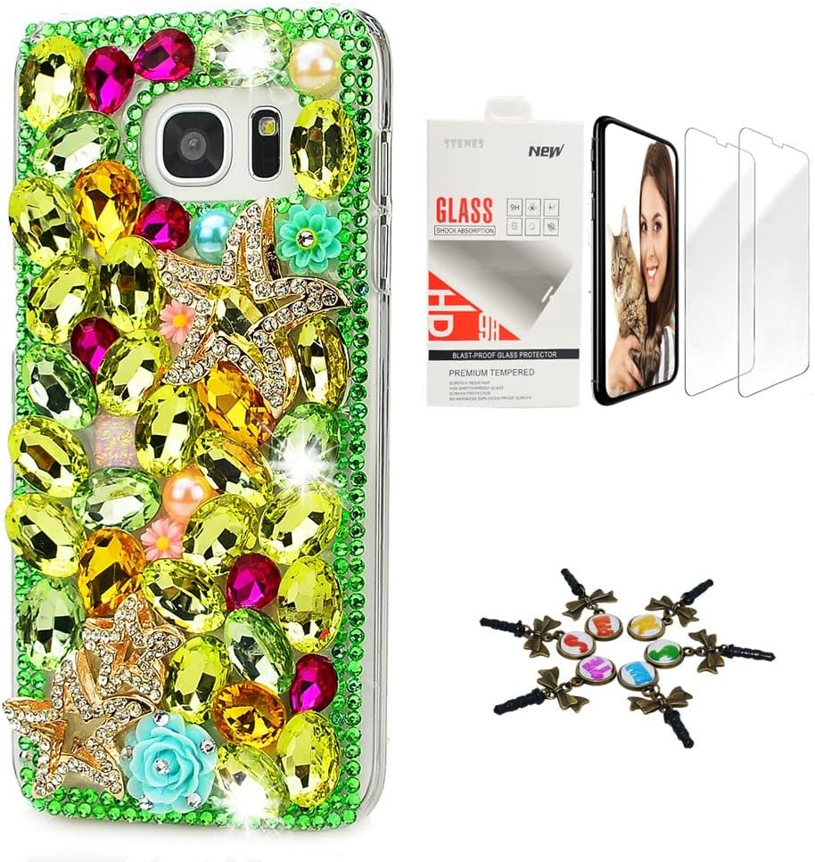 STENES Galaxy S10 Case - STYLISH - 3D Handmade Sparkle Series Bling Heart Pendant Dance Butterfly Flower Design Cover Compatible with Samsung Galaxy S10 6.1 Inch with Screen Protector 2 Pack - Pink